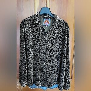 Johnny Was Leopard Print Blouse Faux Velvet